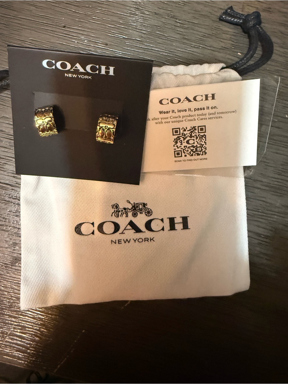 Coach Gold Tone Signature C-Logo Hoop Earrings